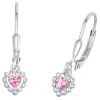 Amore Sterling Silver Heart Stud Earrings with Pink Cubic Zirconia