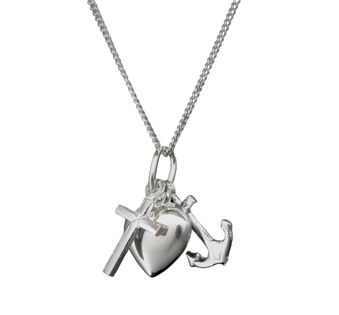 NICEANDnoble Kette mit Anhänger 925er Silber Anhänger Glaube, Liebe, Hoffnung 3-teilig mit Panzerkette