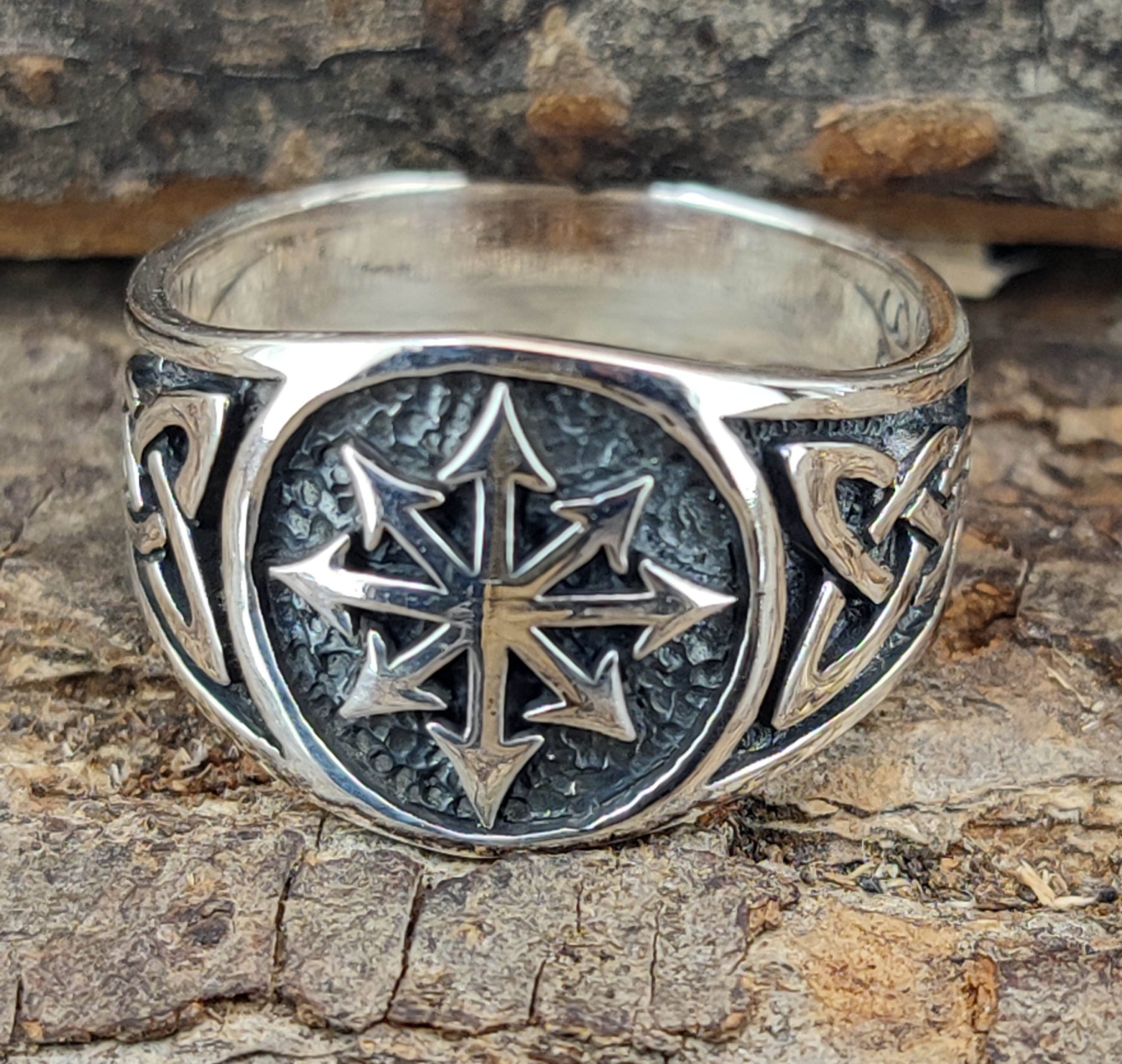 Kiss of Leather Chaosstern Silver Ring - Celtic Knot Design