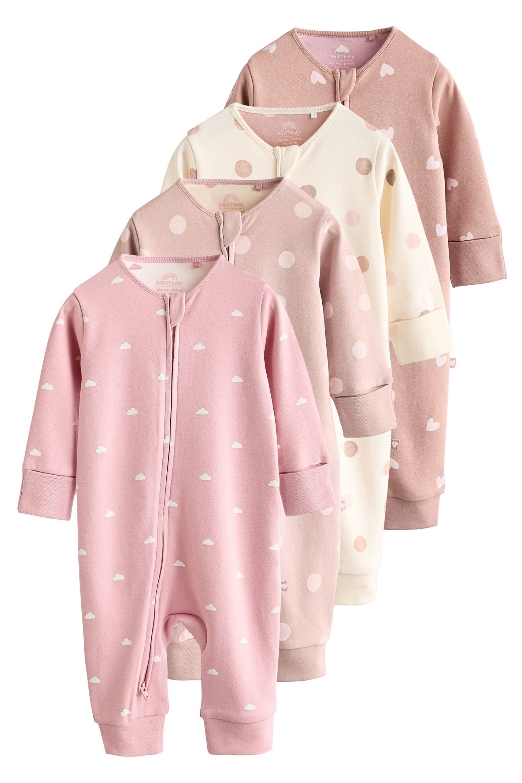 Next Baby Sleepsuits 4-Pack - 2-Way Zipper - Soft Cotton