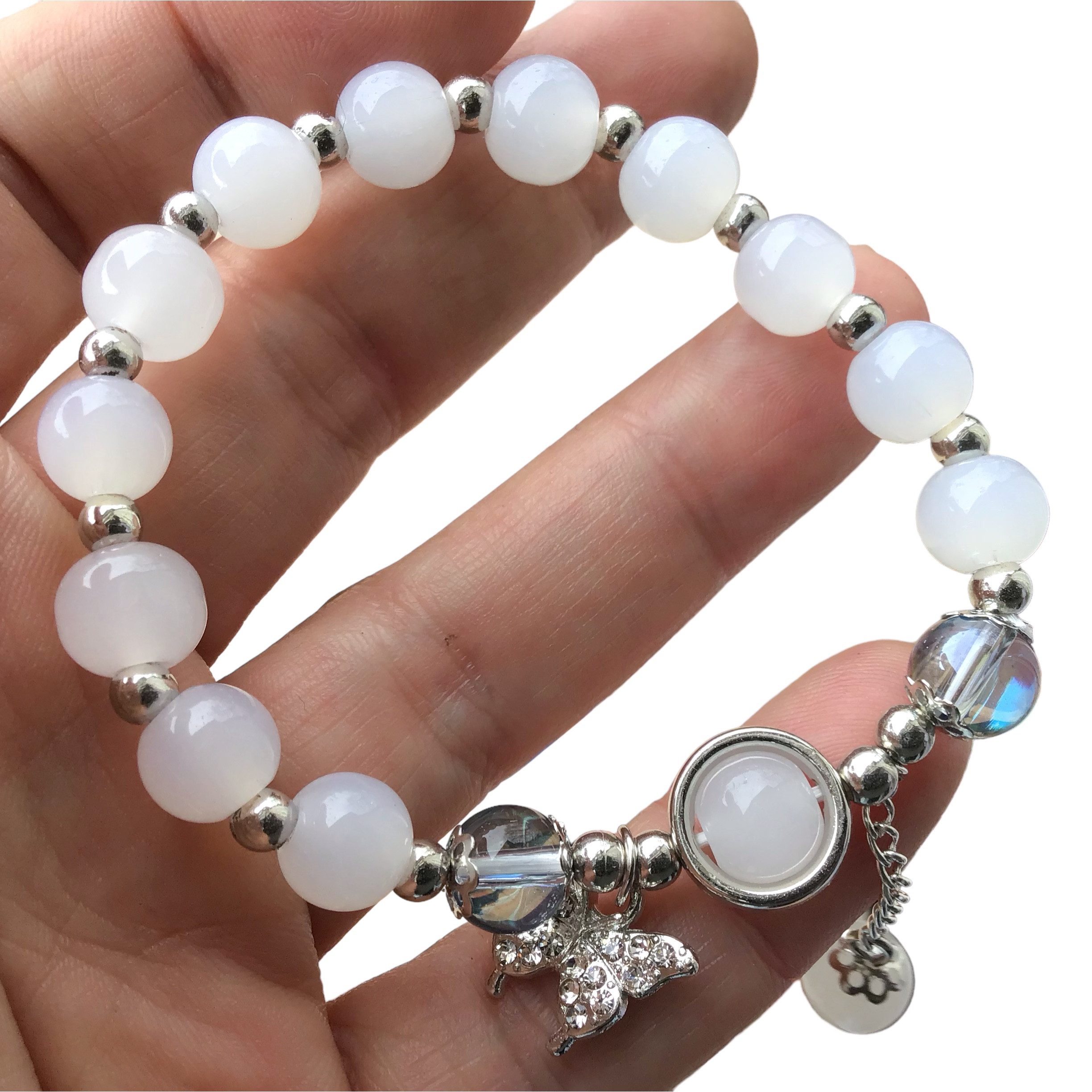 Steinfixx® Armband Echtes Mondstein Perlenarmband mit Angel Aura Perlen