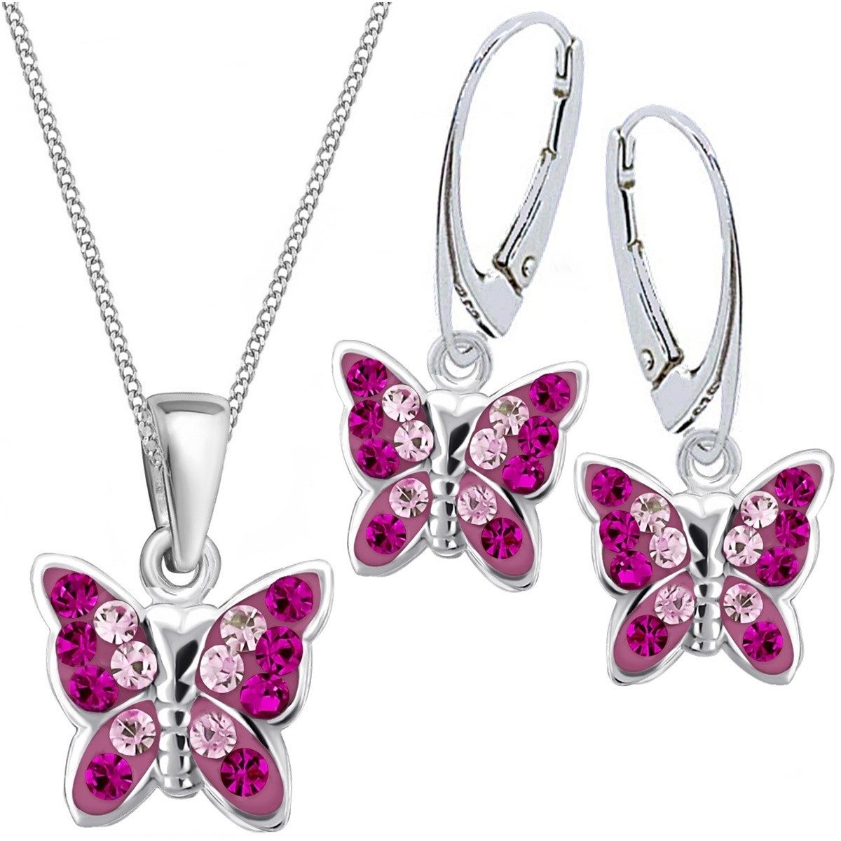 OROVIVO Victoria Schmuck: Kristall-Schmetterling-Ohrringe Set aus 925er Silber (4-tlg)