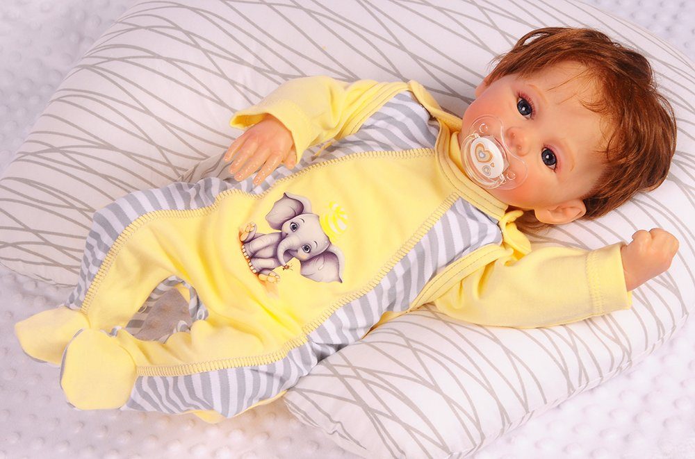 La Bortini Baby Romper & Long Sleeve Shirt Set - Yellow Cotton - Elephant Print