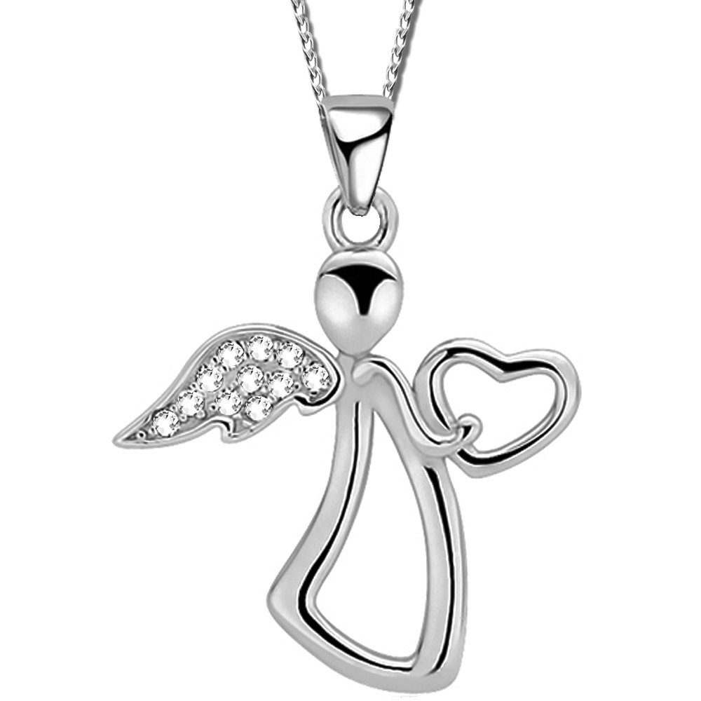 Limana Schmuckset Kinder Mädchen Set 925 Silber Engel Herz Halskette mit Ohrringe