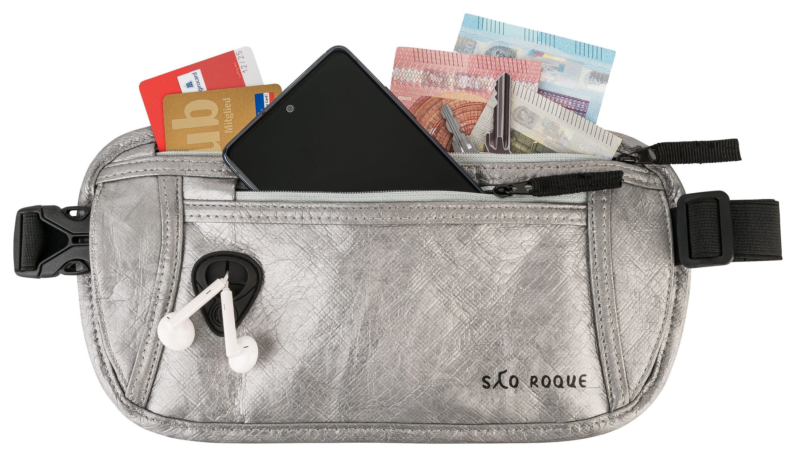 SAO ROQUE Bauchtasche - Flache Damen Herren Bauchtasche, Diebstahl-sicher mit RFID Schutz, Vegan, Ultraflach