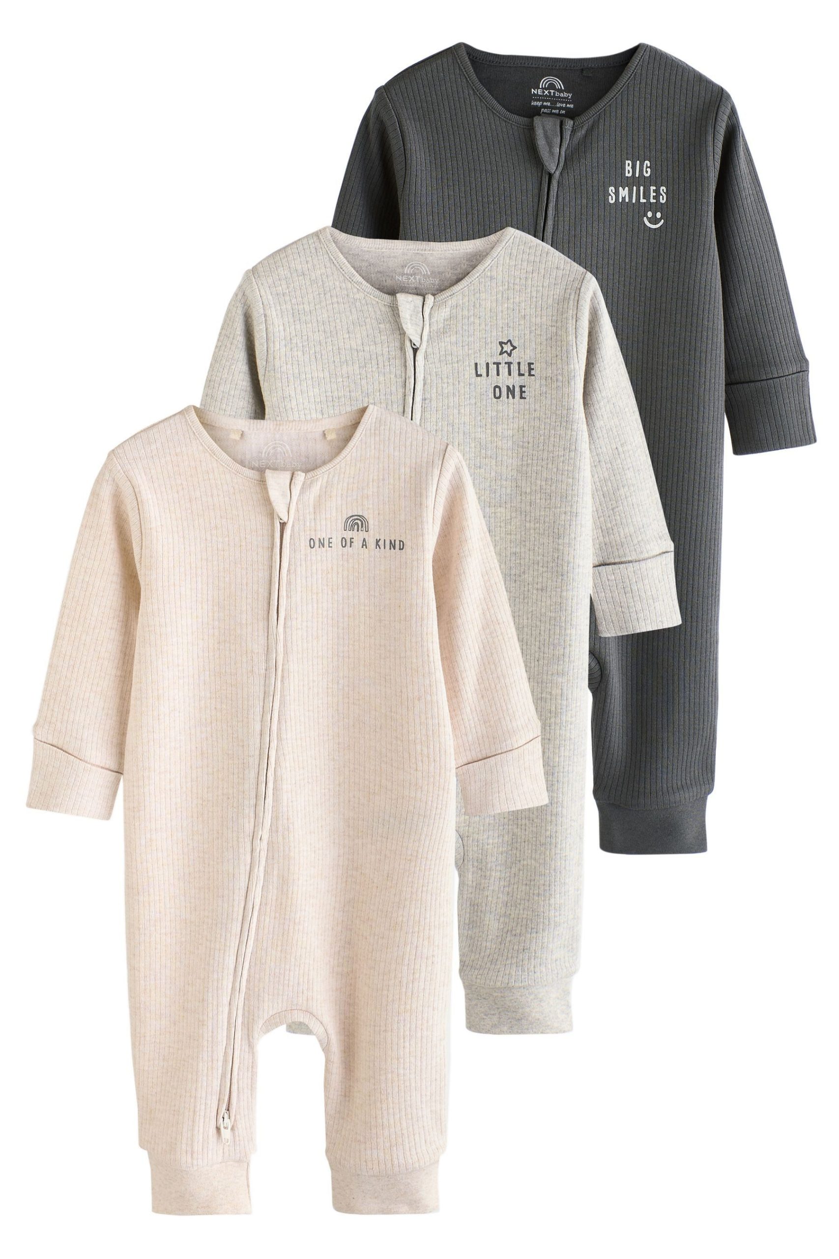 Next Baby Sleepsuits 3-Pack - Fleece & 2-Way Zip - Star Design