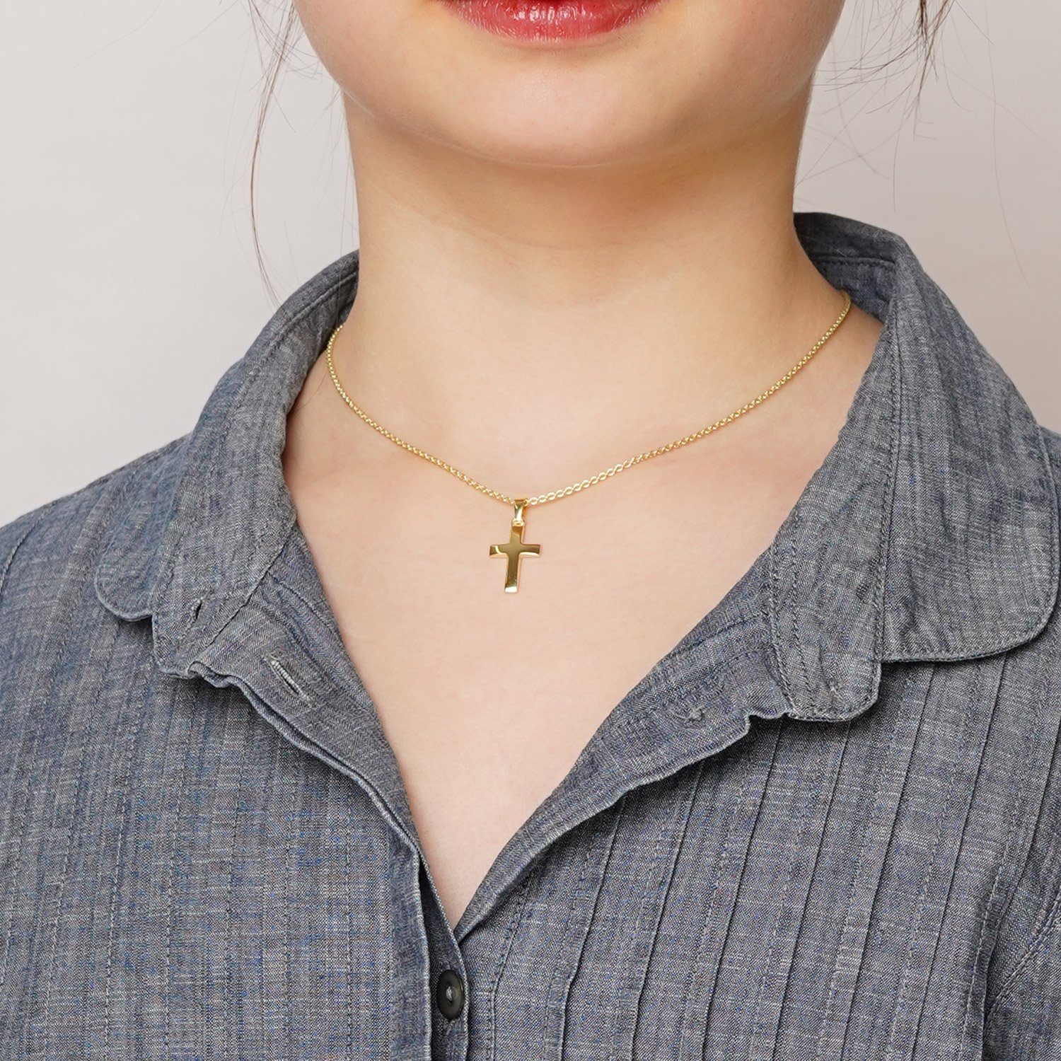 TRENDOR 8kt Gold Cross Pendant for Kids - Gold-Plated Silver Chain TRENDOR 8kt Gold Cross Pendant for Kids - Gold-Plated Silver Chain