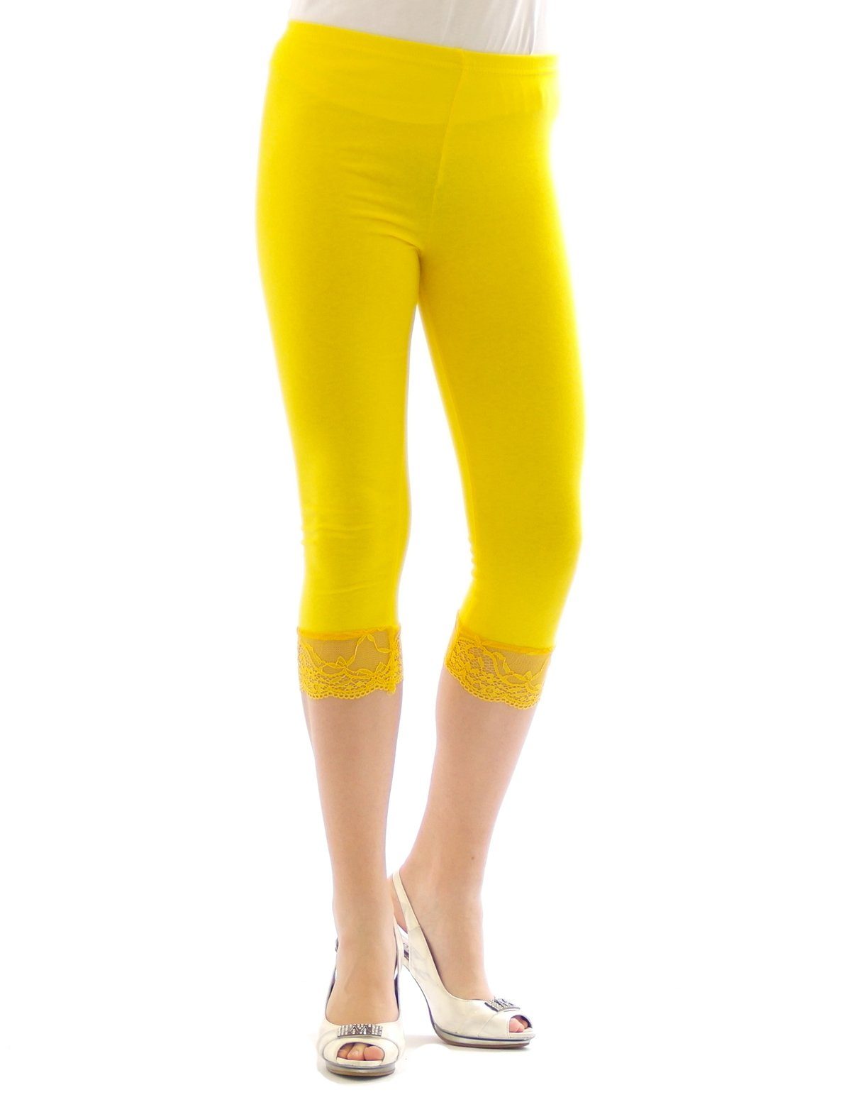 YESET Women's Capri 3/4 Leggings Lace Cotton Blend - [Color] - S-XXL