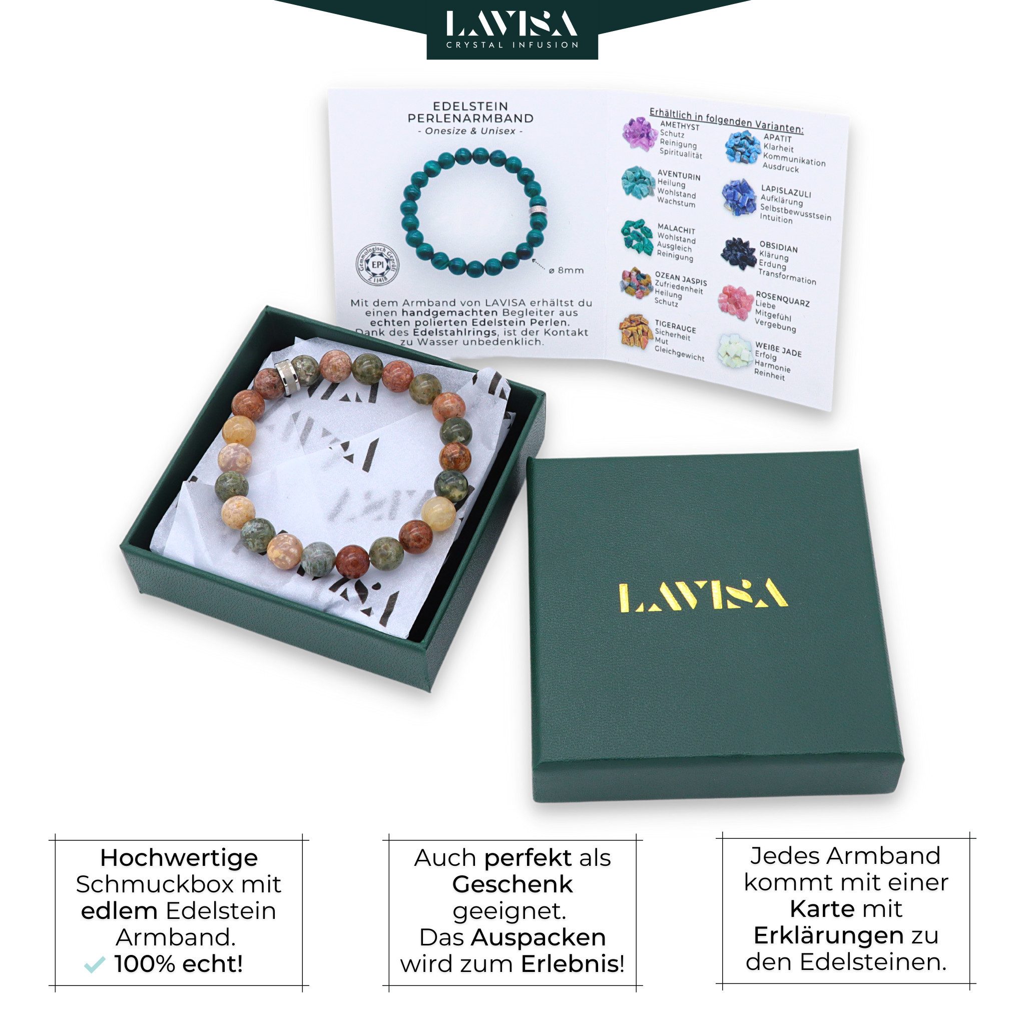 LAVISA Gemstone Bracelet | Natural Stone Beads | Healing Crystals | Unisex LAVISA Gemstone Bracelet | Natural Stone Beads | Healing Crystals | Unisex