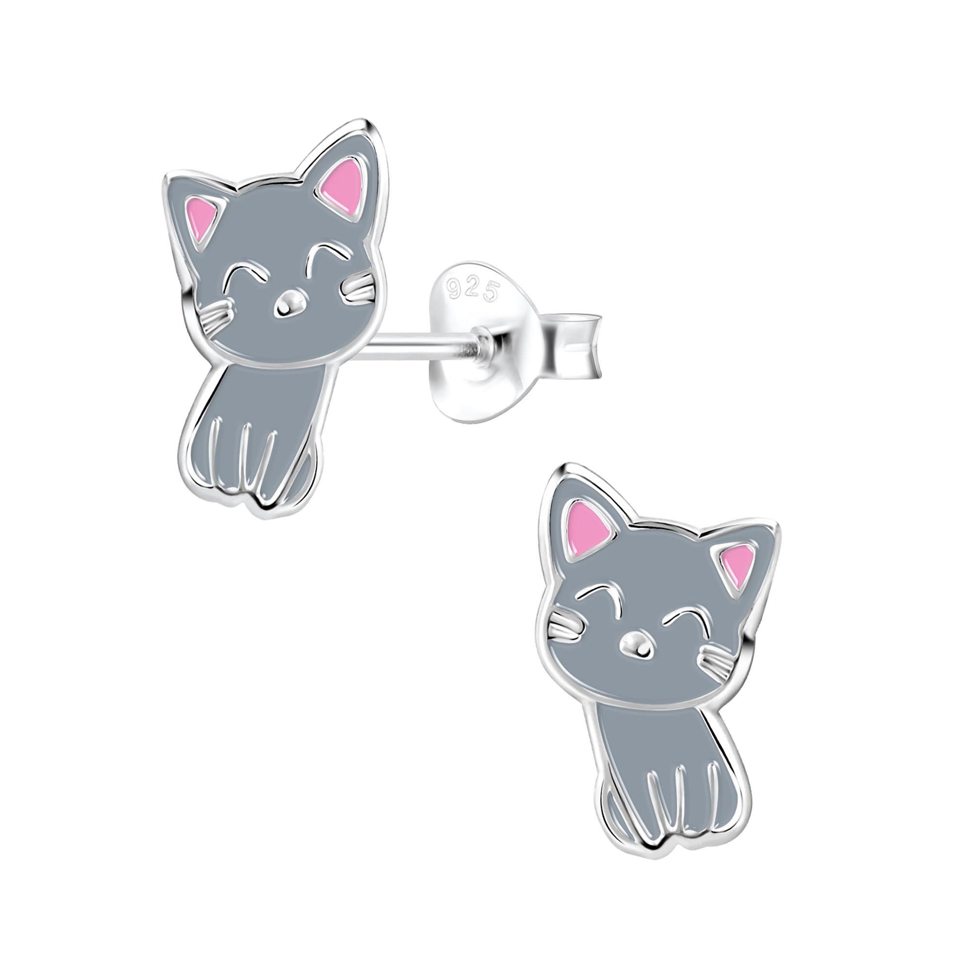 schmuck23 Sterling Silver Cat Earrings for Children - 925 Silver
