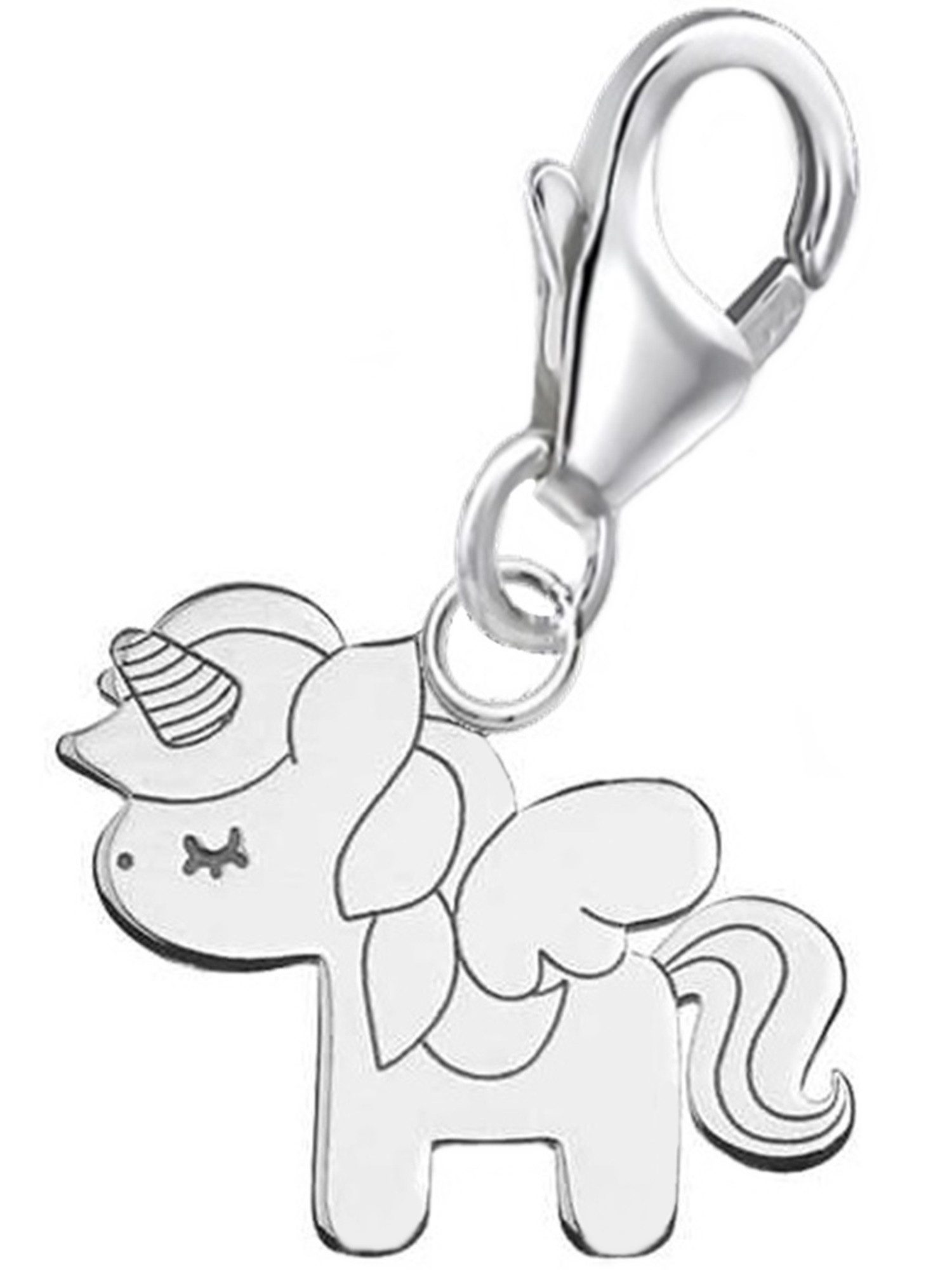 Golden Hufesien Charm-Einhänger mini Einhorn Karabiner Charm Anhänger aus 925 Silber (inkl. Etui), für Gliederarmband oder Halskette