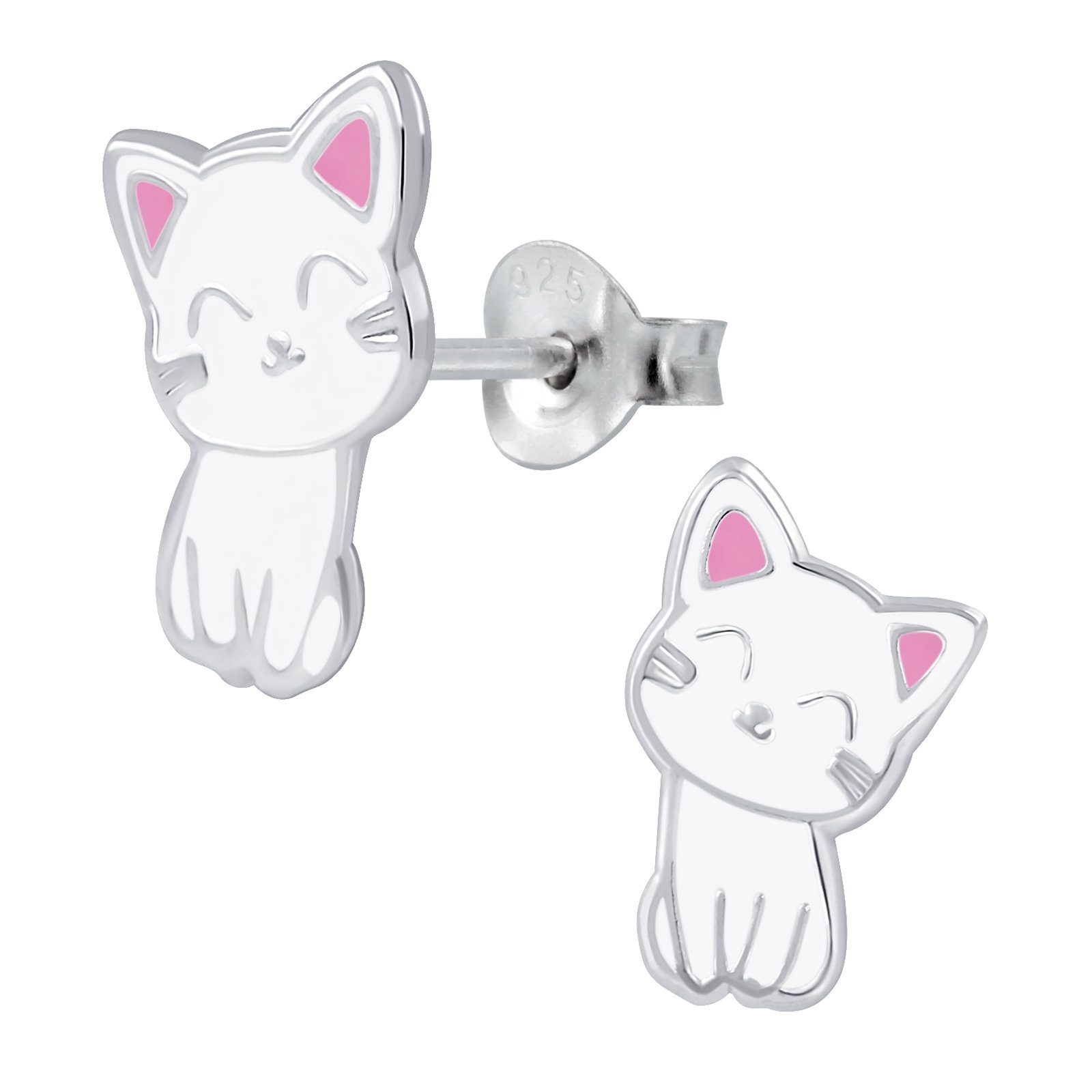schmuck23 Sterling Silver Cat Earrings for Children - 925 Silver