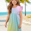 KIDSWORLD Rainbow Jersey Dress - Girls' Knee-Length, Flutter Sleeve