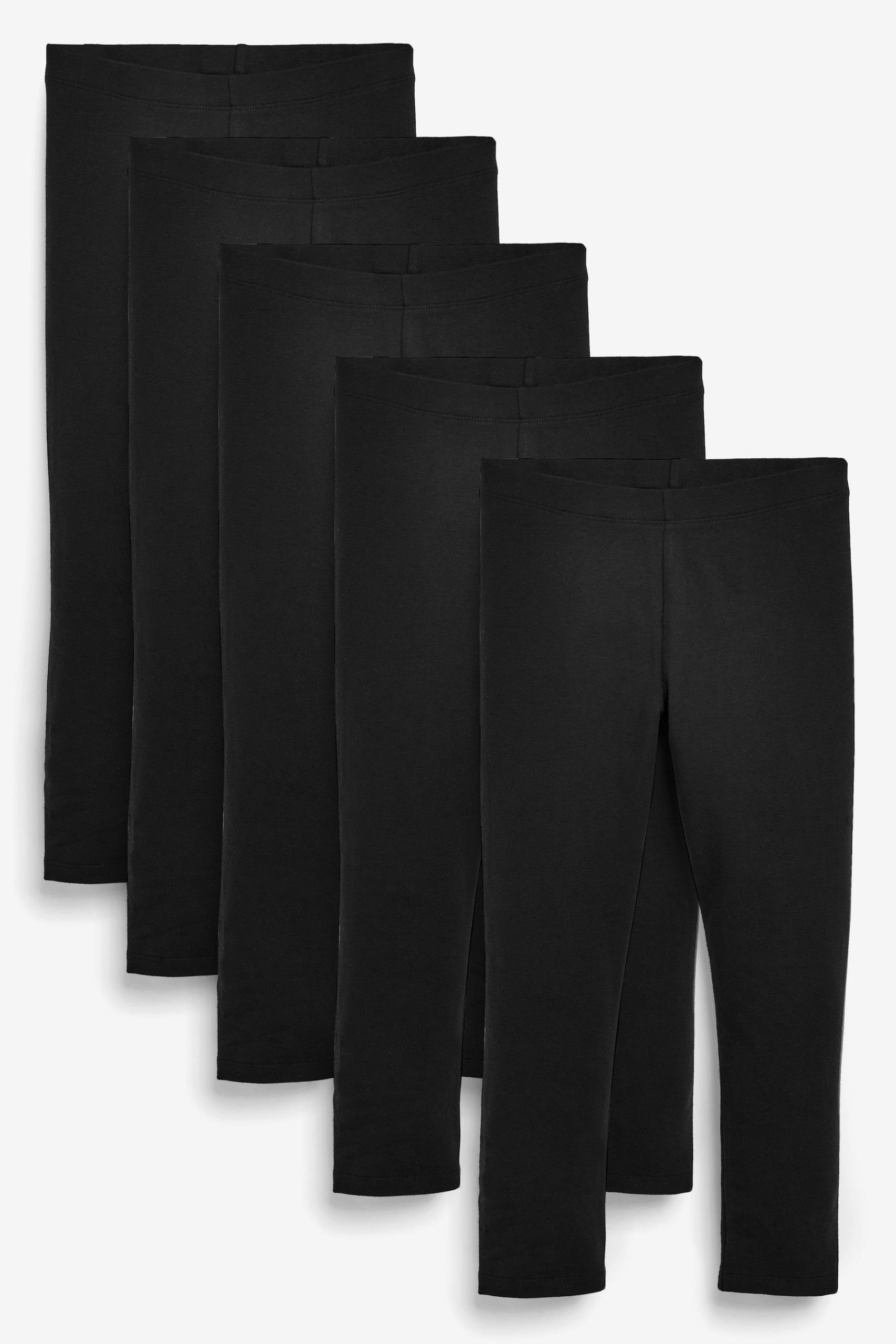 Next Girls' 5-Pack Cotton Leggings | Black, Navy, Grey, White