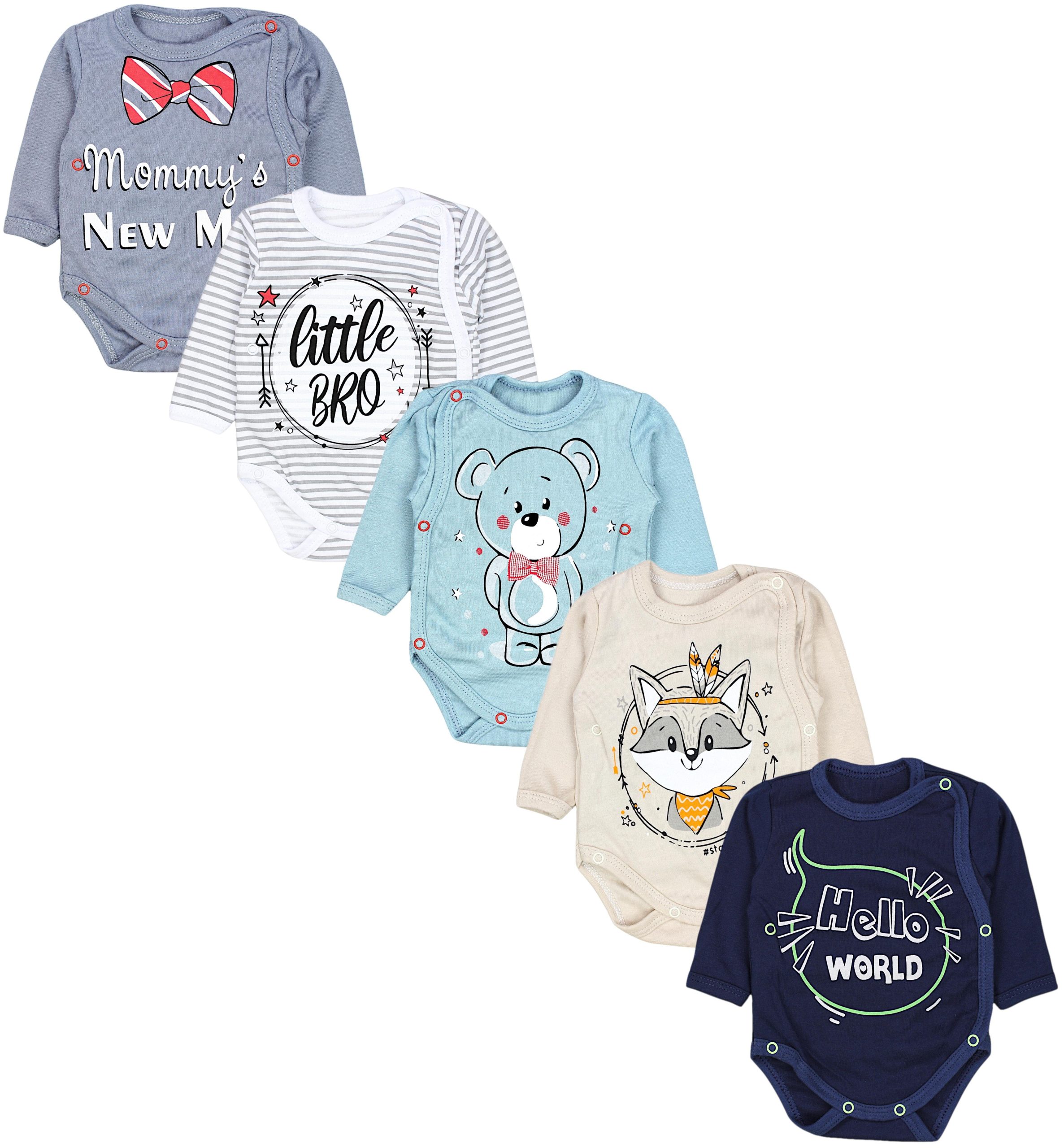 TupTam 5-Pack Baby Unisex Long Sleeve Bodysuit with Prints/Solids