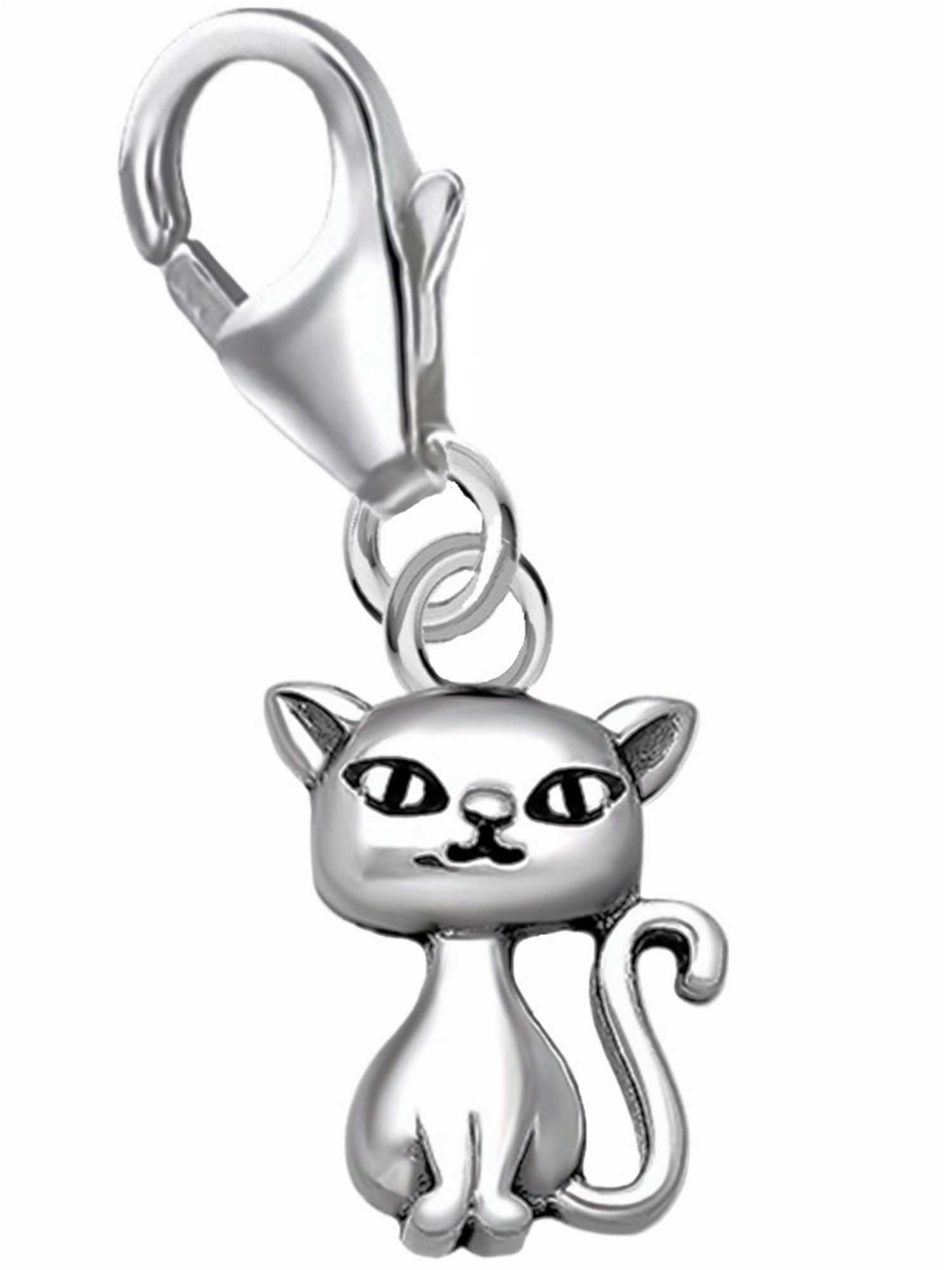 Goldenes Huf Eisen Charm-Anhänger Katze Karabiner Charm 925 Sterling-Silber Kater Anhänger, Tier-Schmuck für Armbänder oder Kette Anhänger