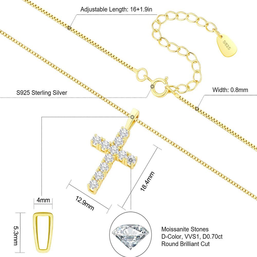 ROUGEMONT Luxus Moissanit Kreuz Halskette - 925 Silber & 18K Gold - Echtschmuck