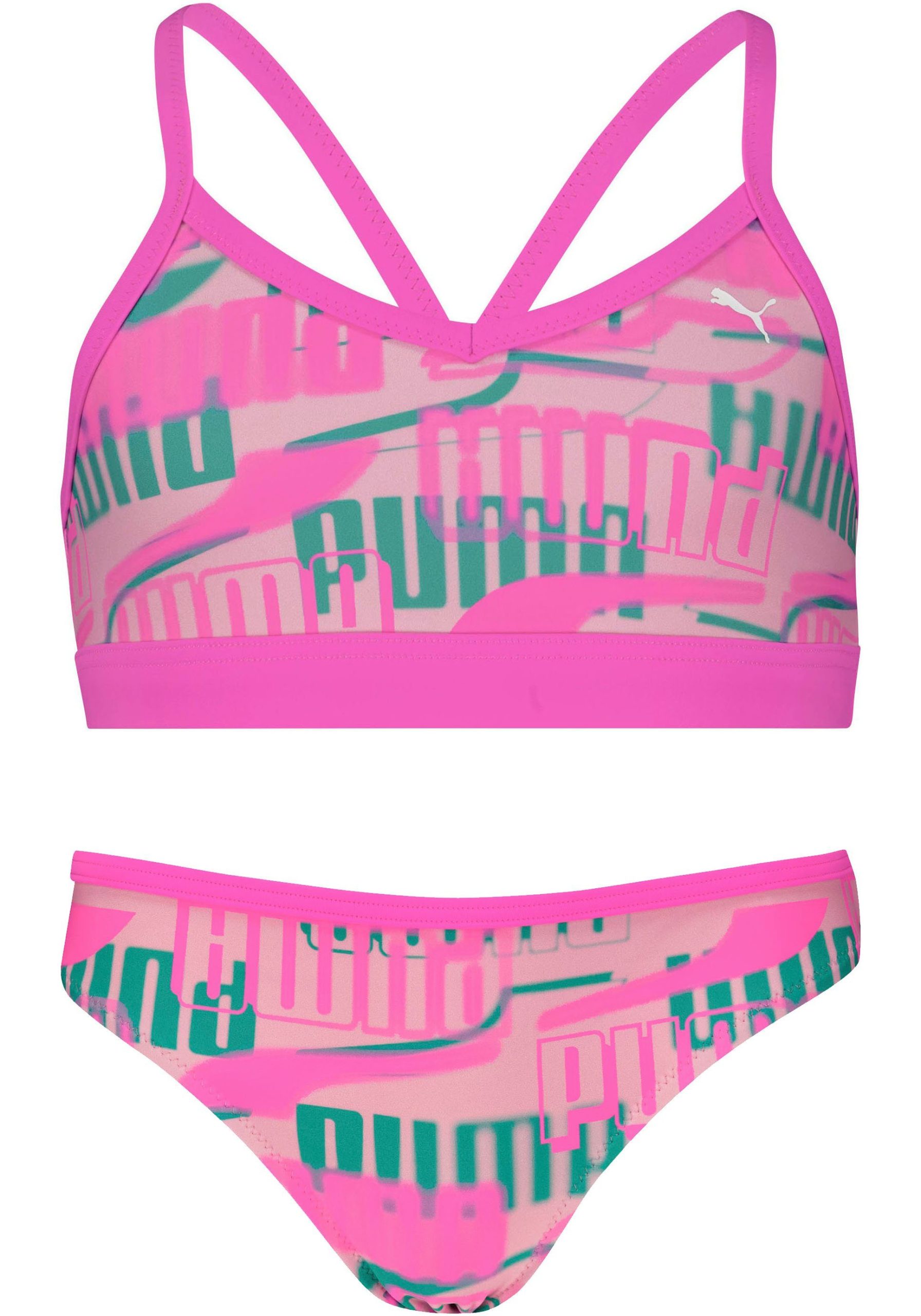 PUMA Girls' Bikini Set - All-Over Logo Print - Sustainable Swimwear