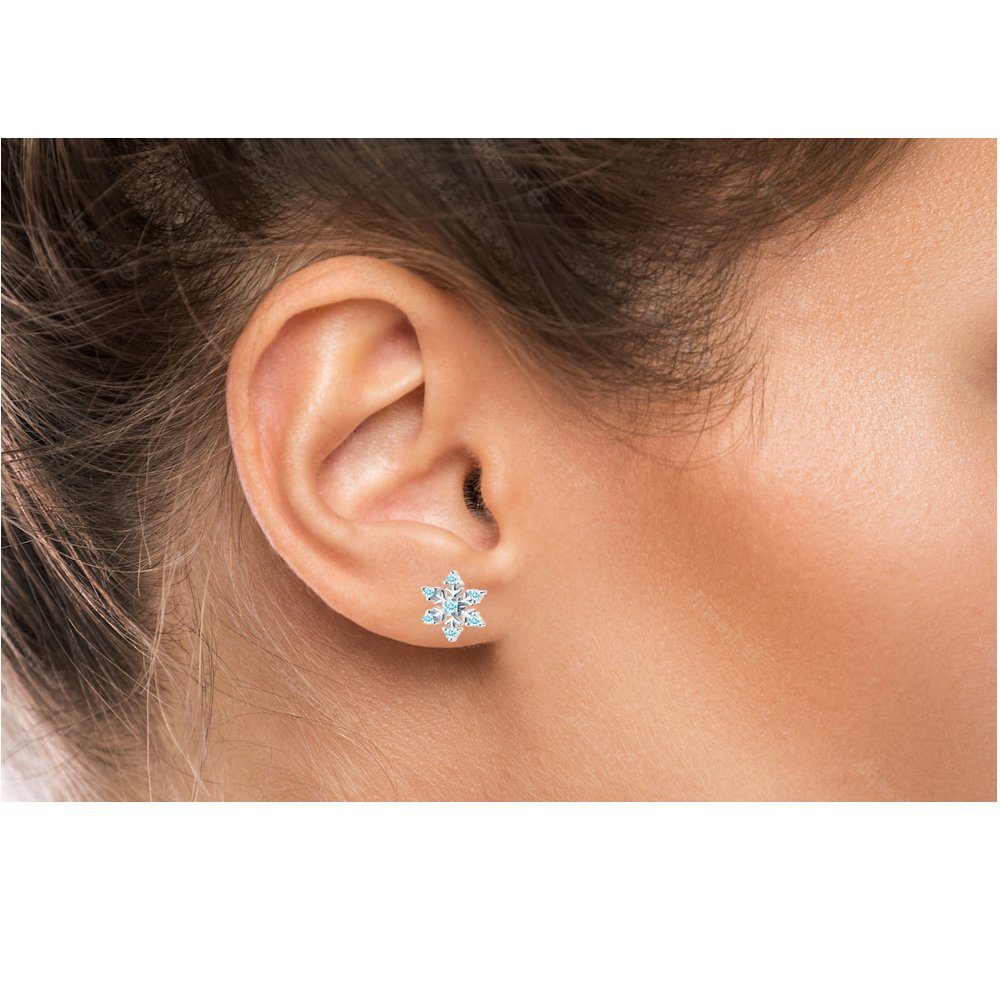 Limana Paar Ohrsteker 'Schneeflocke' 925 Sterling Silver Snowflake Earrings for Girls - Gift Box Included