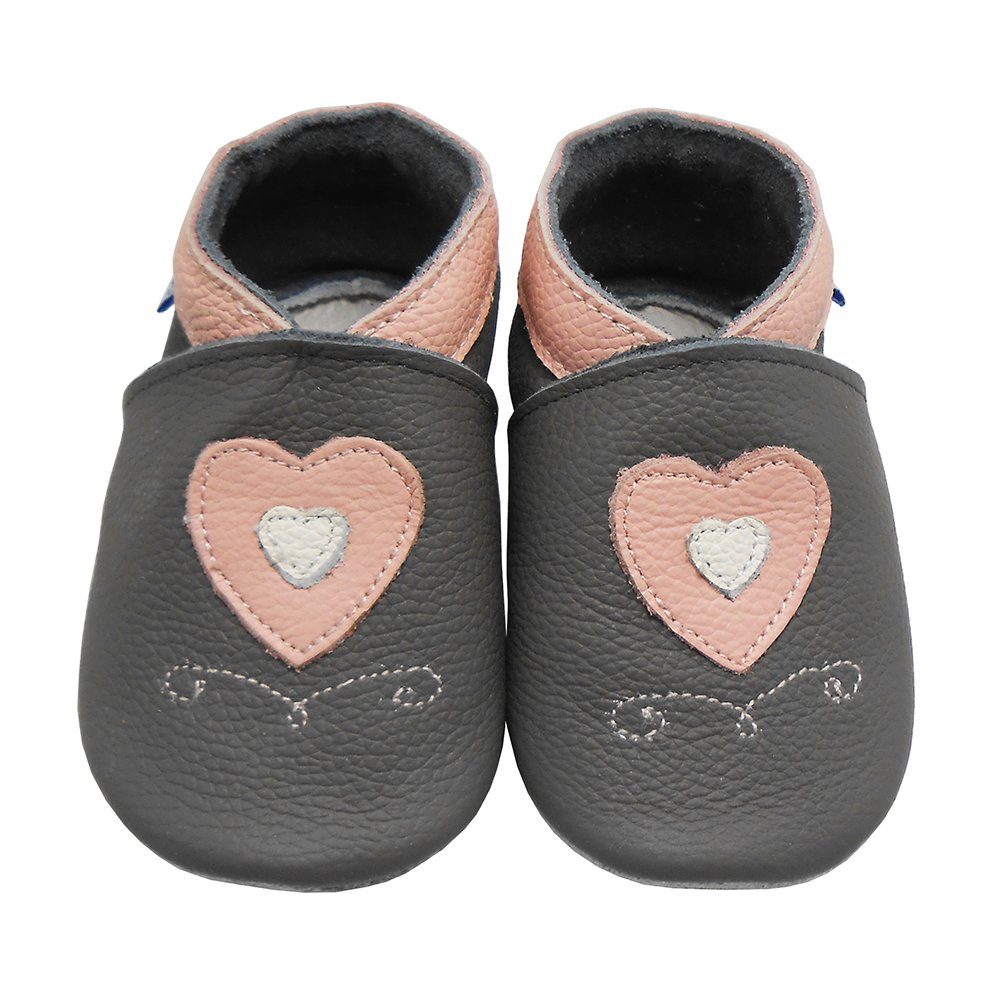 Yalion® Soft Leather First Walking Shoes - Heart Grey | Crawling & House Shoes