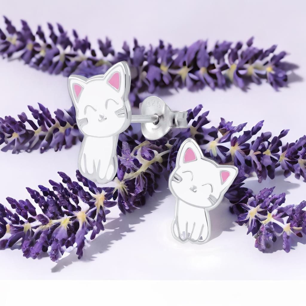 schmuck23 Sterling Silver Cat Earrings for Children - 925 Silver