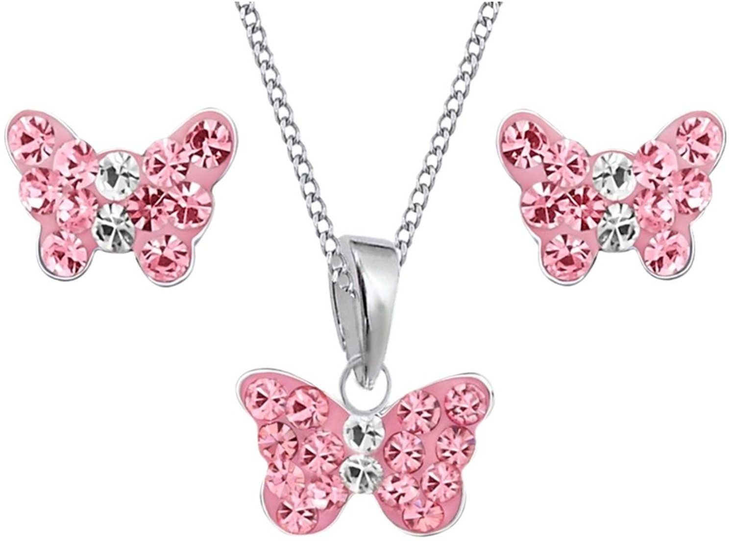 Hunters Fine Jewellery: Sterling Silver Butterfly & Zirkonia Children's Necklace & Earrings Set