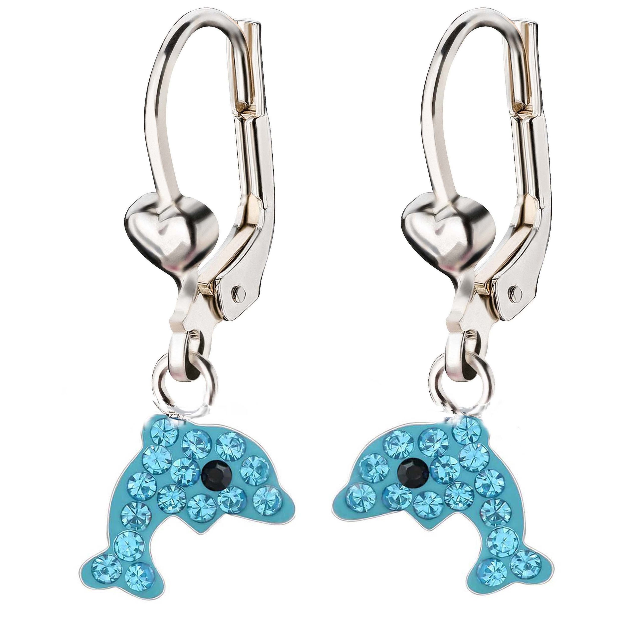 Schmuck23 Paar Ohrhänger Kinder Ohrringe Delfin 925 Silber, Kinderschmuck Kristalle Mädchen Geschenk