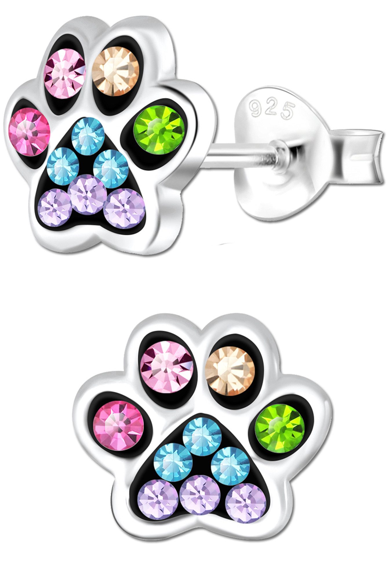 Limana Paar Ohrsteker Kinder Mädchen Ohrringe 925 Silber Hunde Katzen Pfote, Kinderohrringe Kinderschmuck Echtschmuck Mädchenohrringe