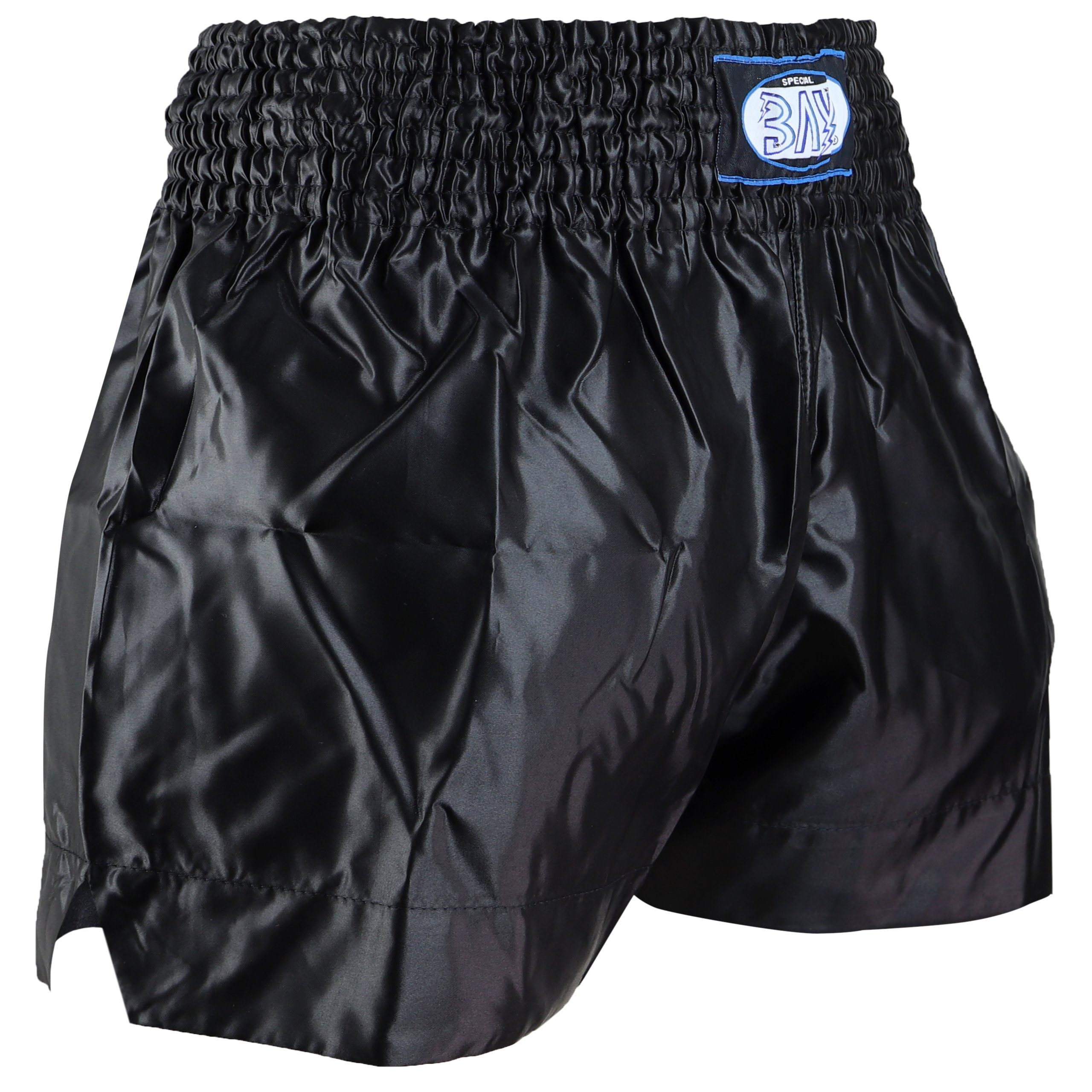 BAY-Kampfsporthose Muay Thai Kick Hose Shorts Thaiboxhose Thaiboxen MMA kurz Kickboxen (kurze Hose, traditionell schwarz uni) kurze Hose, traditionell koplett schwarz uni