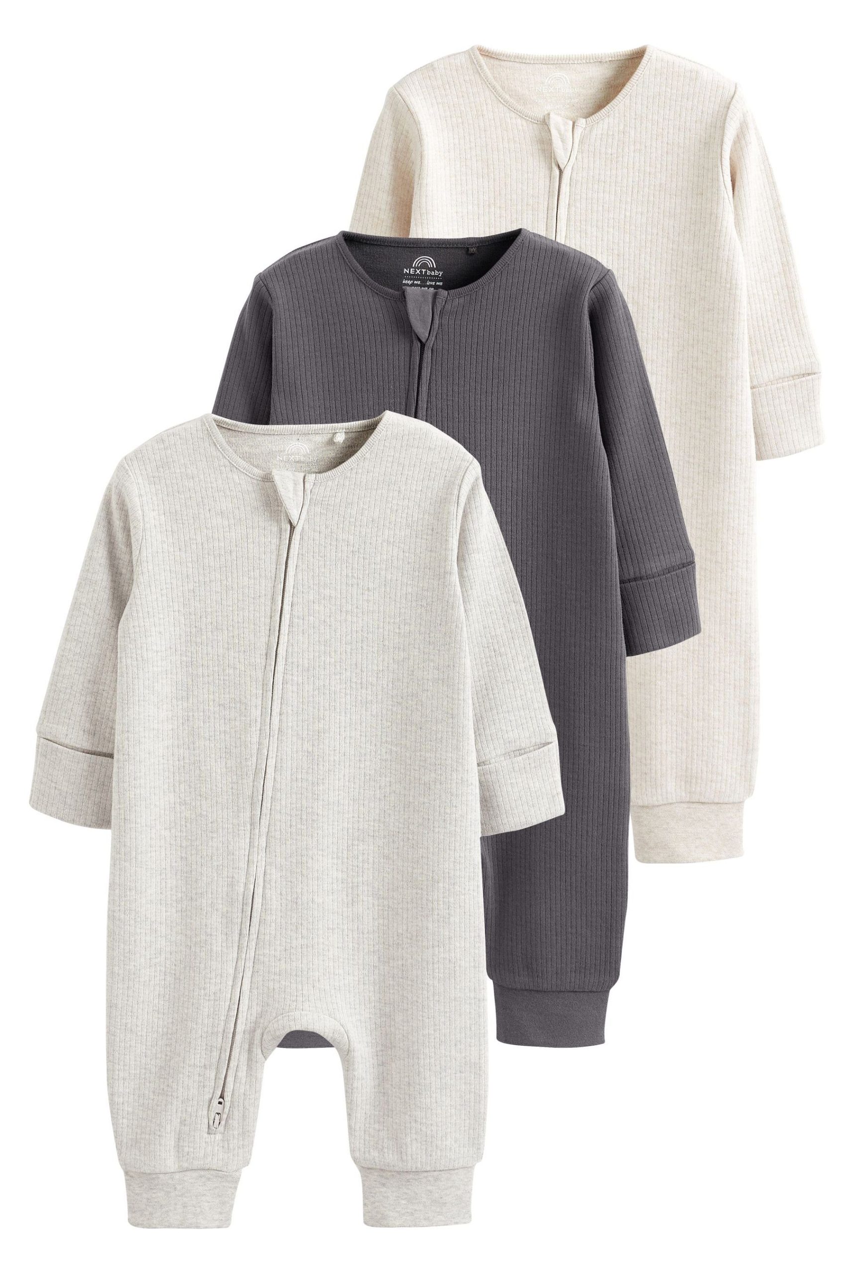 Next Baby Sleepsuits 3-Pack - Fleece & 2-Way Zip - Star Design