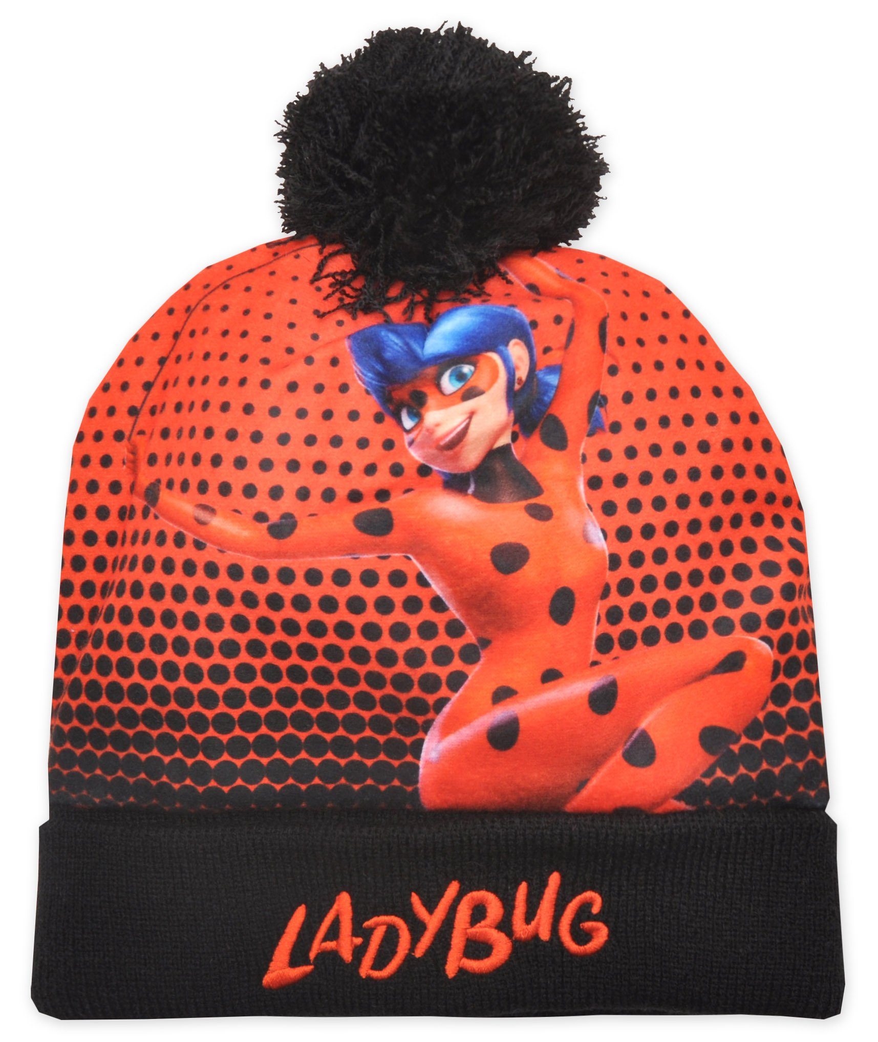 Miraculous Ladybug Children's Winter Hat with Pom-pom, Red, Size 52 cm Head Circumference