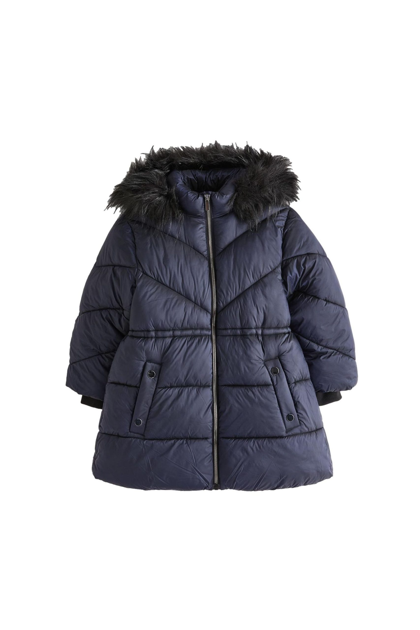 Next Kids' Water-Resistant Padded Jacket with Faux Fur Hood - Black