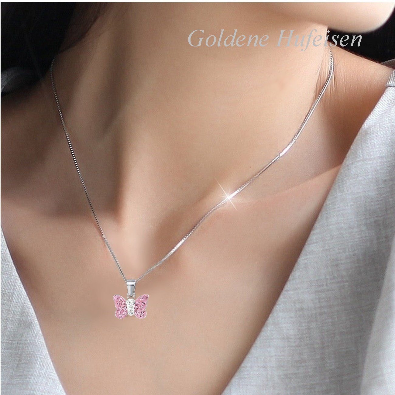 Goldene Hufiesen Crystal Butterfly & Heart Necklace - 925 Silver for Girls Goldene Hufiesen Crystal Butterfly & Heart Necklace - 925 Silver for Girls