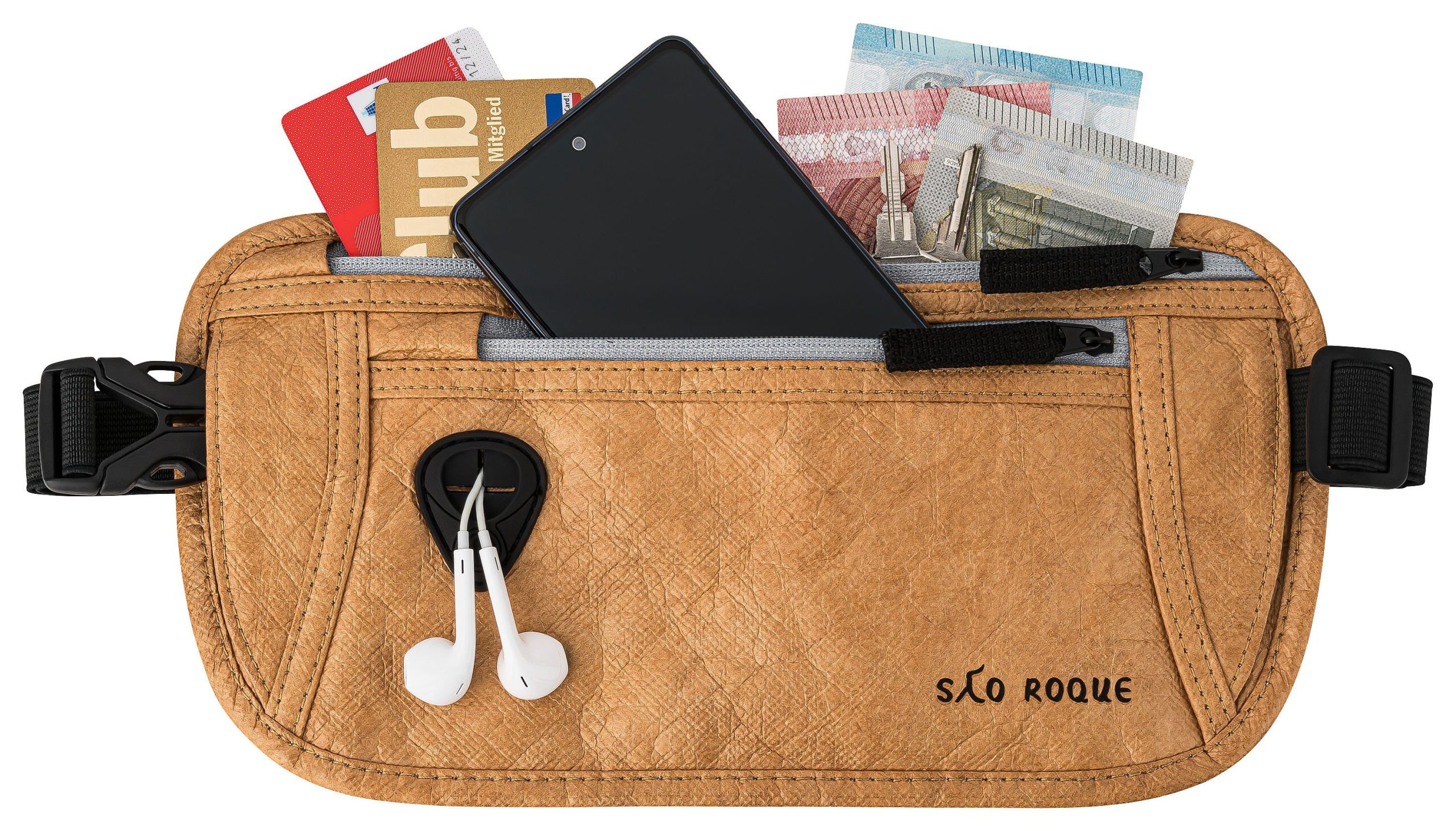 SAO ROQUE Bauchtasche - Flache Damen Herren Bauchtasche, Diebstahl-sicher mit RFID Schutz, Vegan, Ultraflach