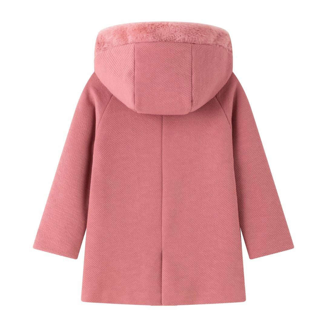 suebidou Fleece Mantel: Mädchen Übergangsjacke mit Kapuze & Fell – Alto Rosa