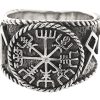 Kiss of Leather Viking Compass Silver Ring - Vegvisir & Odin Runes - 925 Sterling