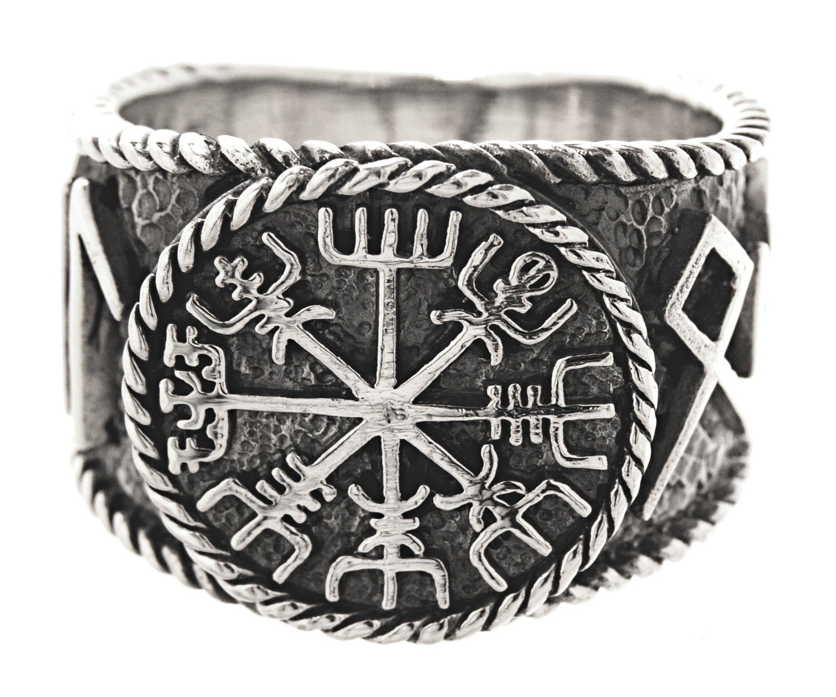 Kiss of Leather Viking Compass Silver Ring - Vegvisir & Odin Runes - 925 Sterling