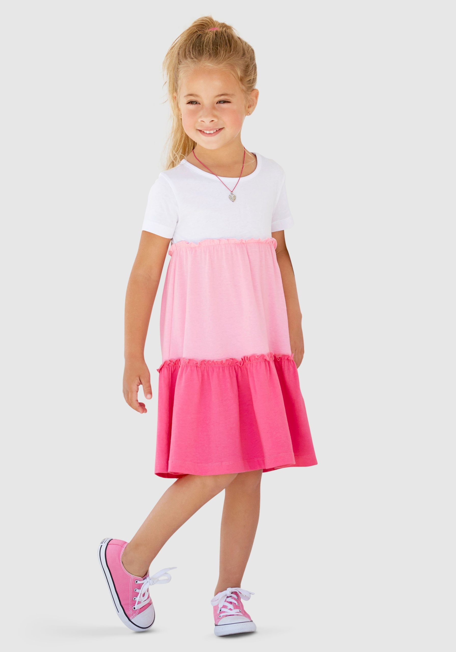 KIDSWORLD Jerseykleid - Volantkleid für kleine Mädchen, festliche Anlässe, kniefreie Länge, verspielter Stil