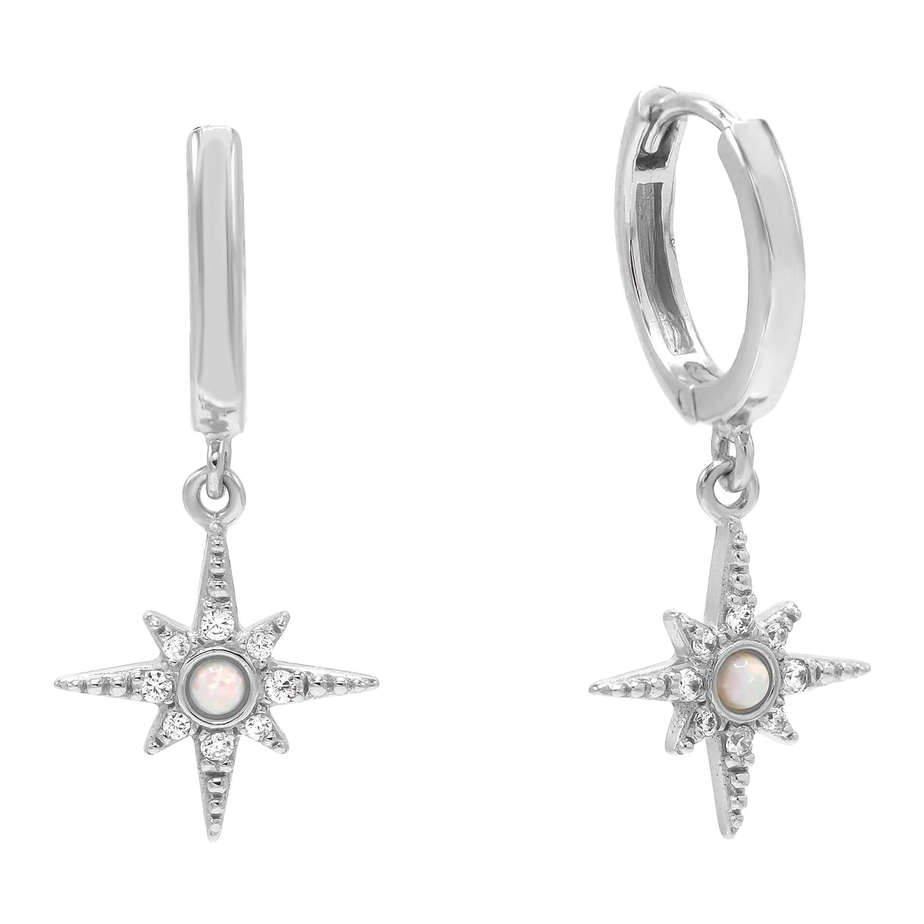 Brändlinger Pair of Earrings, Adelaide, Star, Silver 925, Gold-Plated, White Opal, and White Zirconia