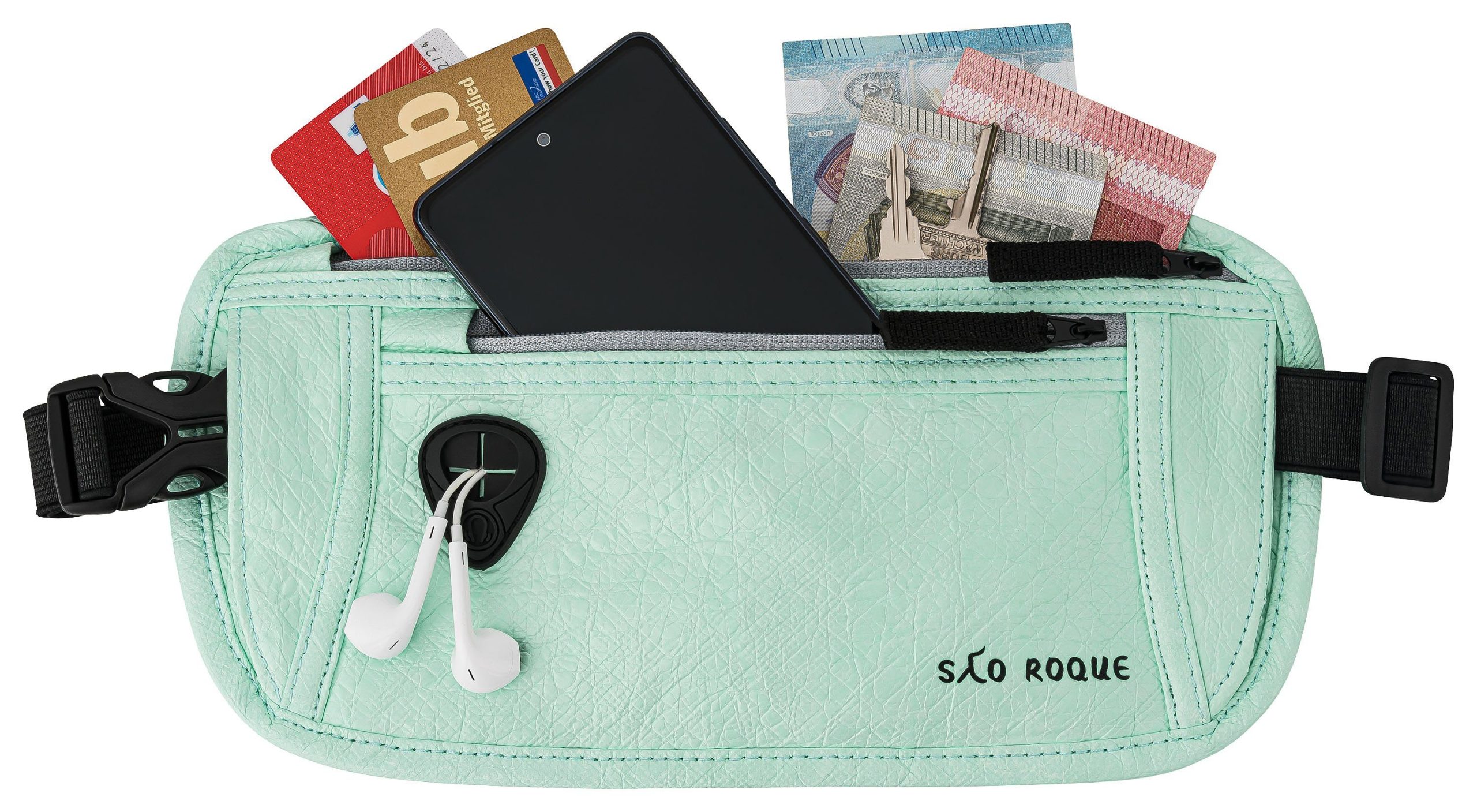 SAO ROQUE Bauchtasche - Flache Damen Herren Bauchtasche, Diebstahl-sicher mit RFID Schutz, Vegan, Ultraflach