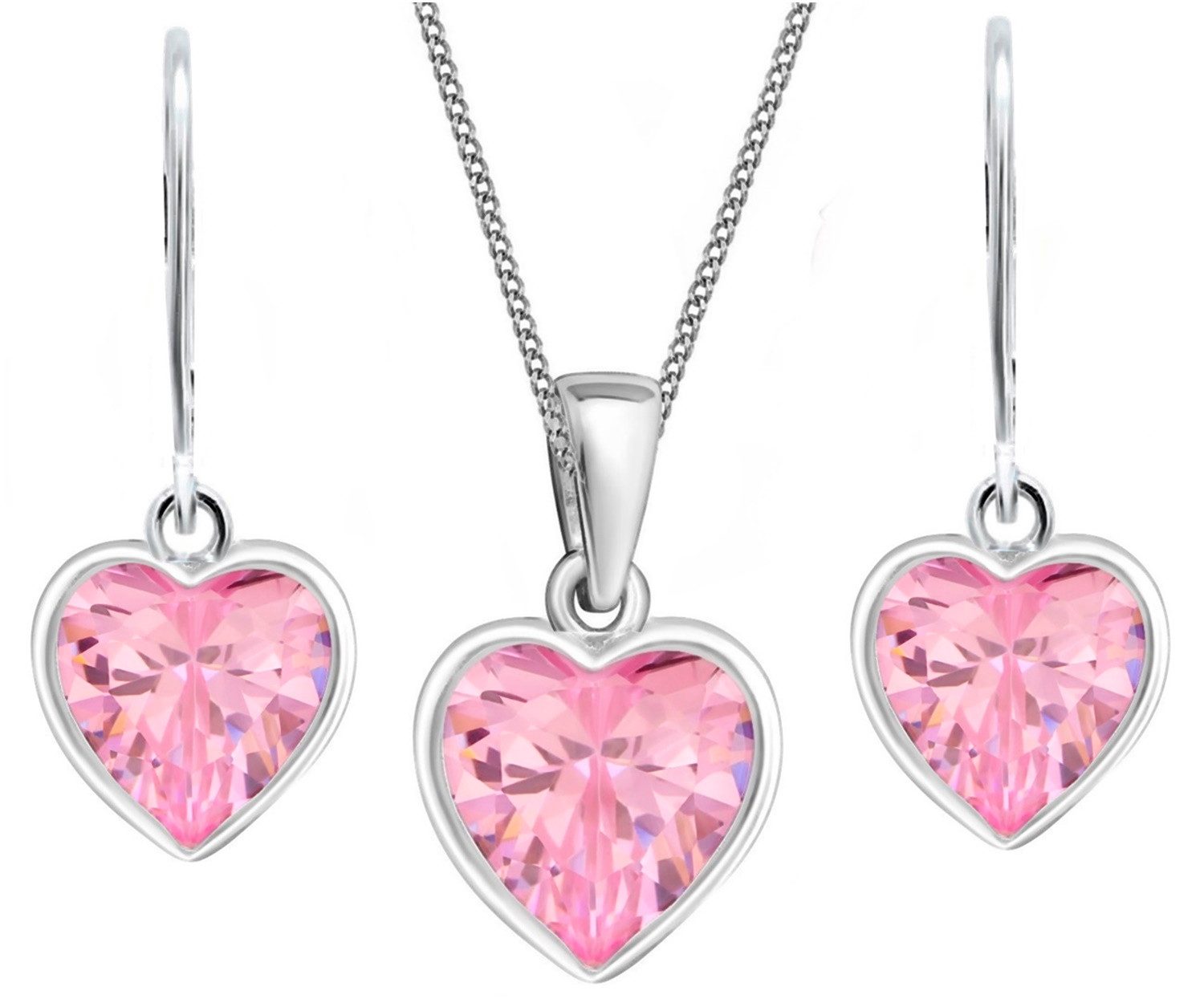 Rosa Zirkonia Heart Jewelry Set - 925 Sterling Silver