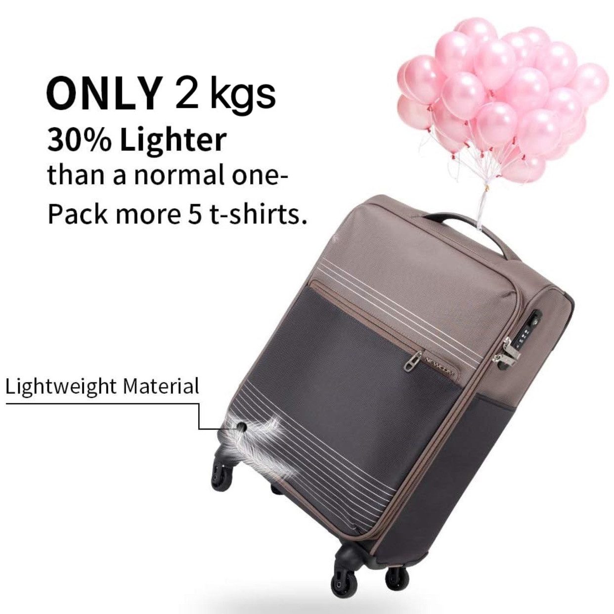 NEWCOM 20-inch Expandable Soft-Shell Luggage - Blue/Grey Travel Suitcase