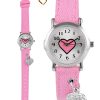 Pacific Time Quarzuhr Kinder Armbanduhr mit Herzanhänger Stoffarmband, funkelndes Herzchen am Armband - Gratis Versand