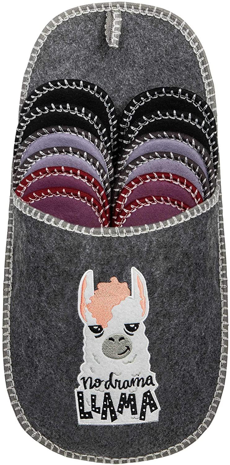 ONVAYA Llama ABS Guest Slippers - 6 Pack - Non-Slip Felt House Slippers