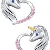 Golden Hufeisen Rainbow Unicorn Horse Earrings - 925 Sterling Silver Zirconia