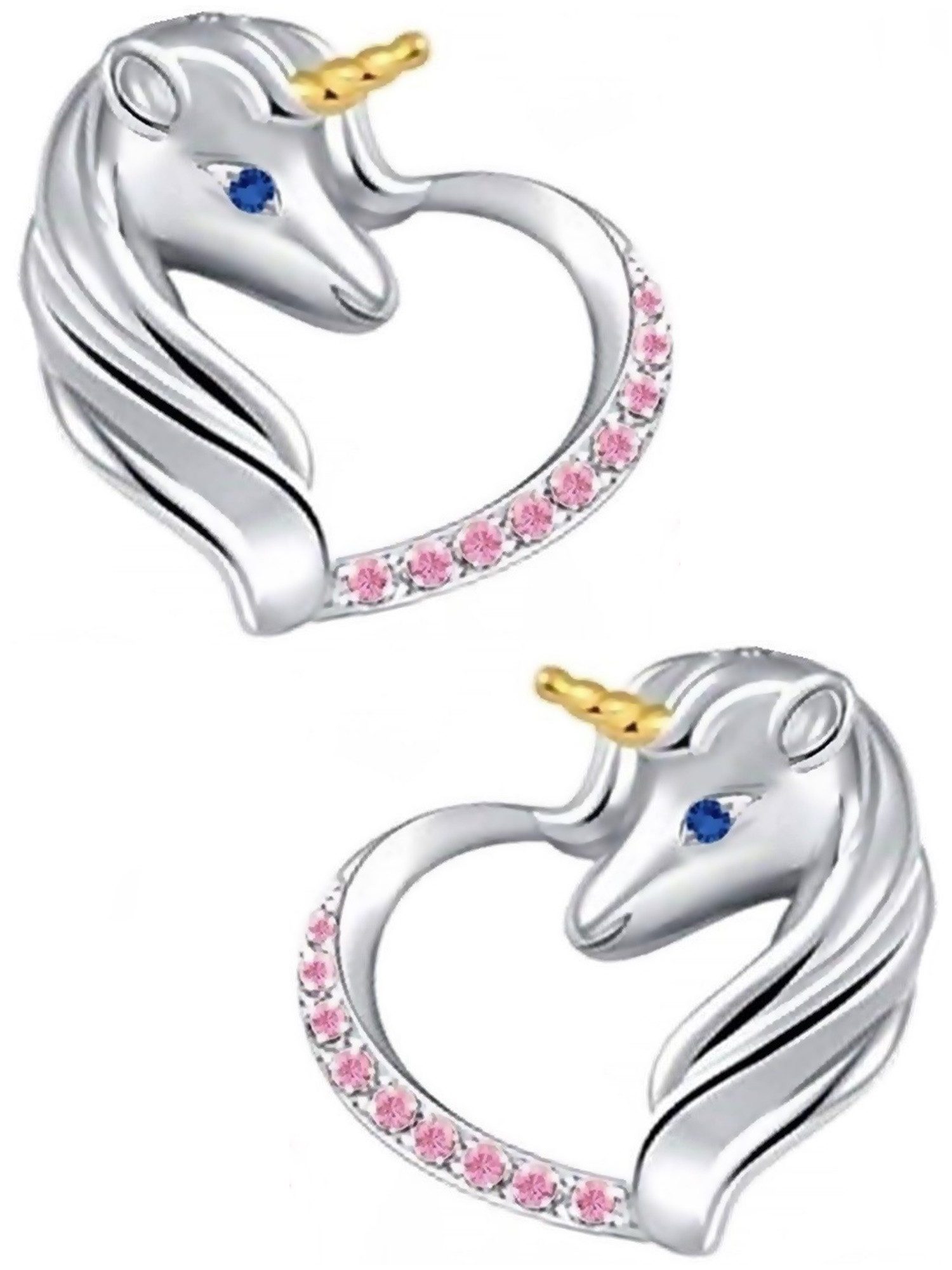 Golden Hufeisen Rainbow Unicorn Horse Earrings - 925 Sterling Silver Zirconia