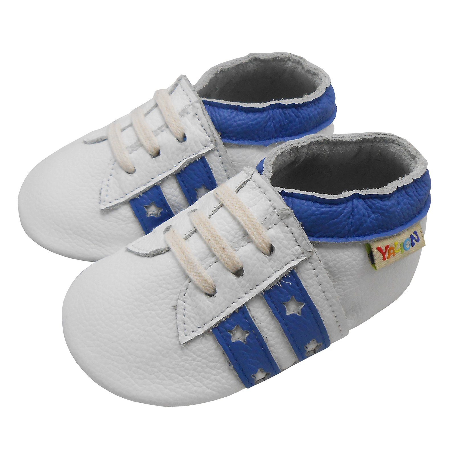 Yalion Soft Leather Baby Walking Shoes with Rubber Sole - Blue Stripe, Outdoor First Walker